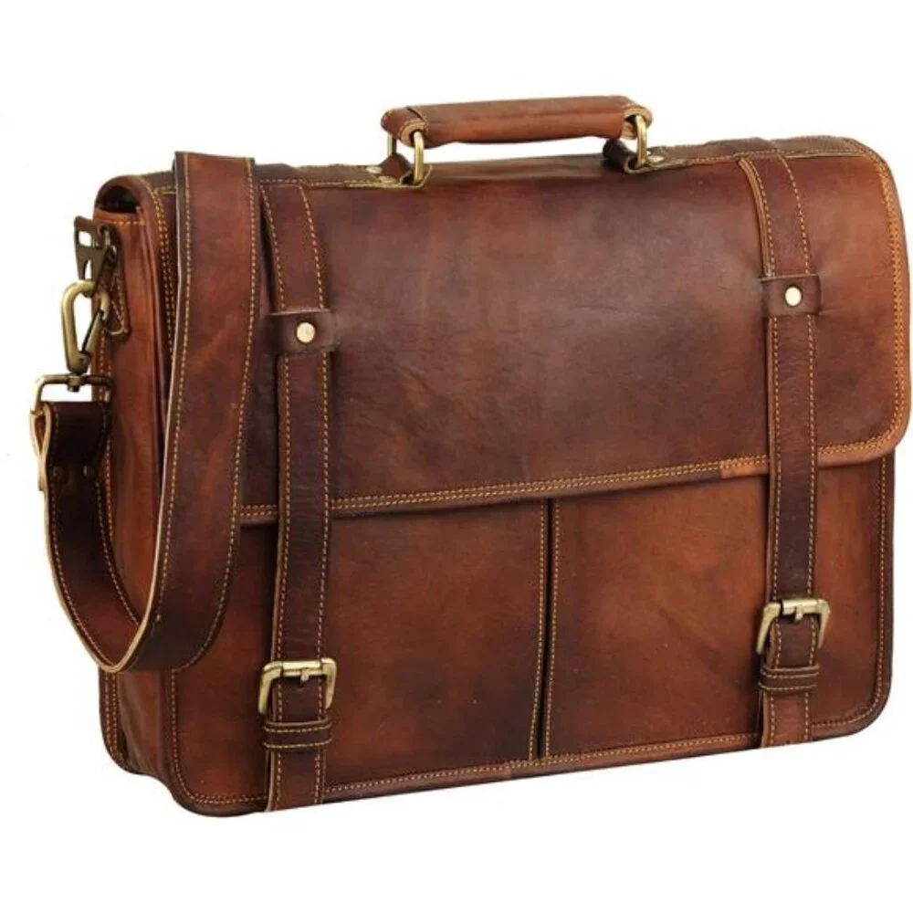 15 Inch Brown Leather Messenger Bag for Men and Women | Best Laptop Briefcase